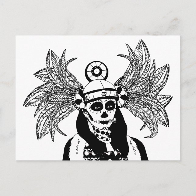 Cartão Postal Aztec Índia Day Of Morte Skeleton man Art (Frente)