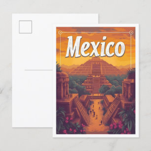 Cartão Postal Aztec México Vintage Art Viagem Illustration
