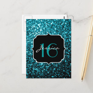 Cartão Postal Azul aqua brilhante brilho falso brilha Doce 16