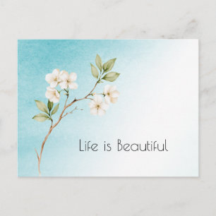 Cartão Postal Azul Aqua Floral Branco