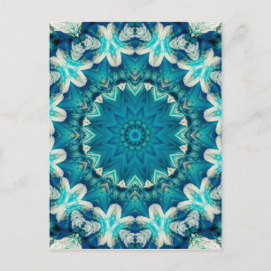 Cartão Postal Azul Aqua Mandala Rosette Retro Hippie