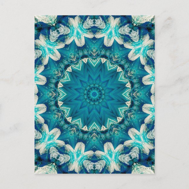 Cartão Postal Azul Aqua Mandala Rosette Retro Hippie (Frente)