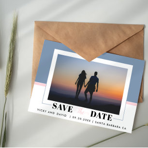 Cartão Postal Azul, azul, pincelado casamento rosa Salve a foto 
