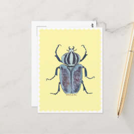 Cartão Postal Azul - Beetle Watercolor