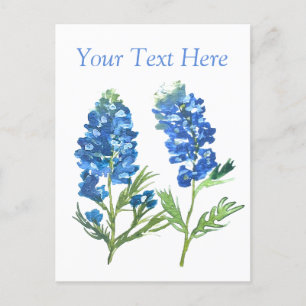 Cartão Postal Azul Boninas Texas Floral vintage aquarela