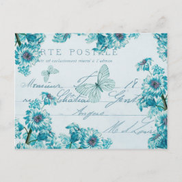 Cartão postal azul bonito com flores