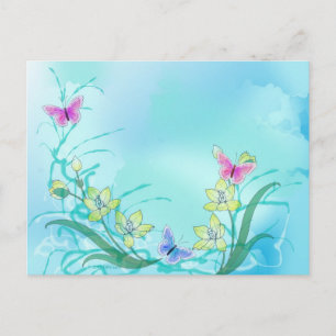 Cartão Postal Azul-branco com borboletas