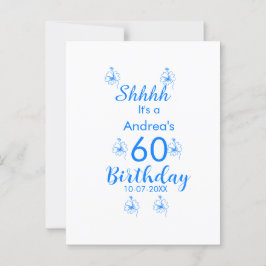Cartão Postal Azul branco malva shhhh 60º aniversário floral nom