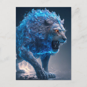 Cartão Postal Azul Chama Fire Lion
