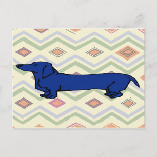 Cartão Postal Azul Dachshund Abstrato Fauvism