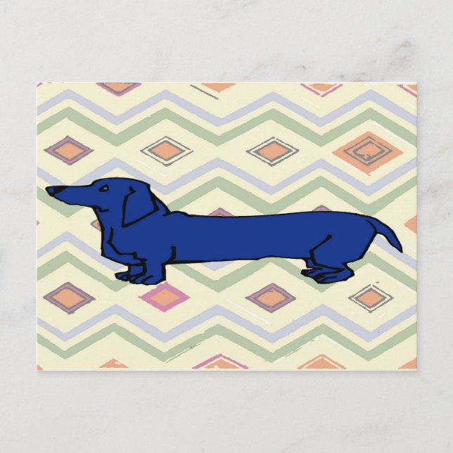 Cartão Postal Azul Dachshund Abstrato Fauvism (Frente)