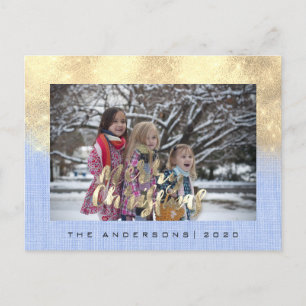 Cartão Postal Azul de algodão Dourado no Natal Feliz