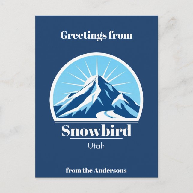 Cartão postal azul de férias de esqui Snowbird Uta (Frente)