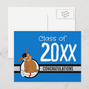 Cartão postal azul do cachorrinho de formatura de
