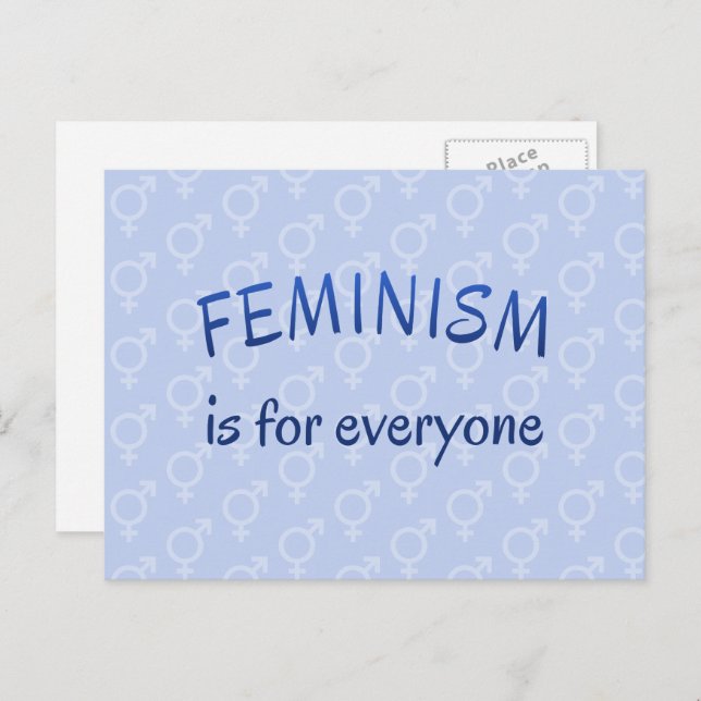 Cartão postal azul do feminismo para todos (Frente/Verso)