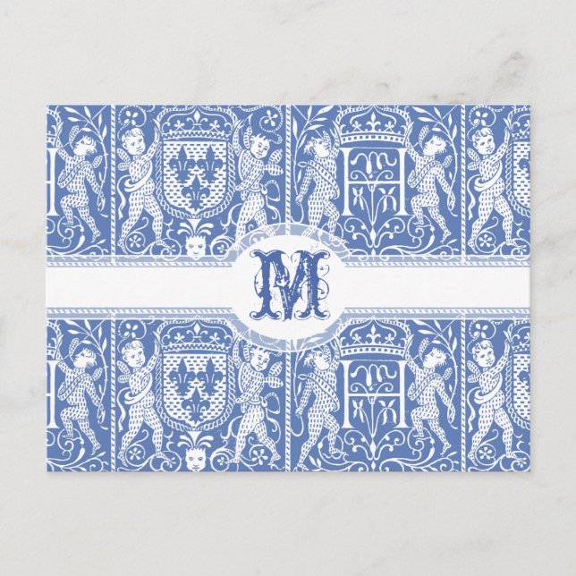 Cartão Postal Azul e Branco Elegante medieval renascentista (Frente)