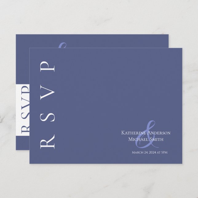 Cartão Postal Azul e Branco-RSVP-Casamento de Moderno Marlin - (Frente/Verso)