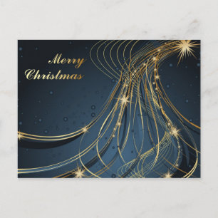 Cartão Postal Azul Elegante e Dourado