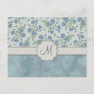 Cartão Postal Azul Esqueça-Me-Não Floral e Marble com Monogram