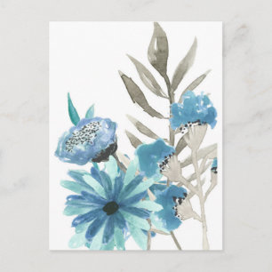 Cartão Postal Azul Floral Watercolor