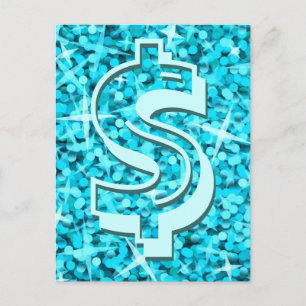 Cartão postal '$' azul Glitz