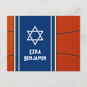 Cartão Postal Azul Laranja Basquete Bar Mitzvah Obrigado