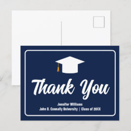Cartão Postal Azul Marinho Branco Tipografia Graduação Agradecim