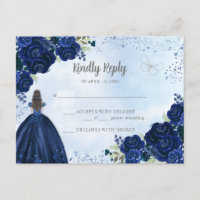 Azul Marinho Floral Princesa Quinceañera RSVP