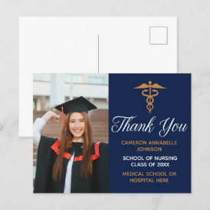 Cartão Postal Azul Marinho Graduação Foto Médico Obrigado