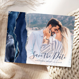 Cartão Postal Azul Marinho Prata Ágata Personalizado Foto Salve