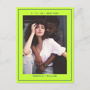 Cartão Postal Azul marinho verde simples foto casamento salvar a