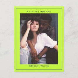 Cartão Postal Azul marinho verde simples foto casamento salvar a