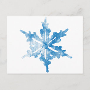 Cartão Postal Azul no design de floco de neve congelado branco