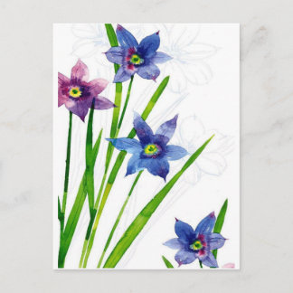 Cartão Postal azul por sua aquarela