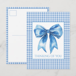 Cartão Postal Azul Préppy e Xadrez de Ginga Branco e Laço