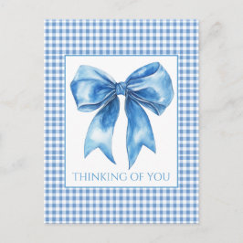 Cartão Postal Azul Préppy e Xadrez de Ginga Branco e Laço