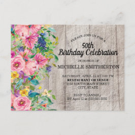 Cartão Postal Azul-Rosa-Russo - Cor Floral 50º Aniversário