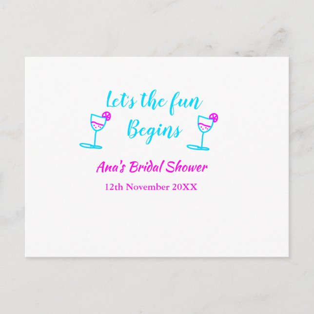 Cartão Postal Azul rosa vinho vidro chá de panela vamos começar  (Frente)