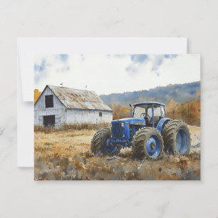 Cartão Postal Azul Russo Trator White Barn Watercolor