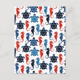 Cartão Postal Azul-Tropical Oceano-Tartaruga Marinha