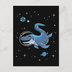 Cartão Postal Azul Tylosaurus Dinos No Espaço