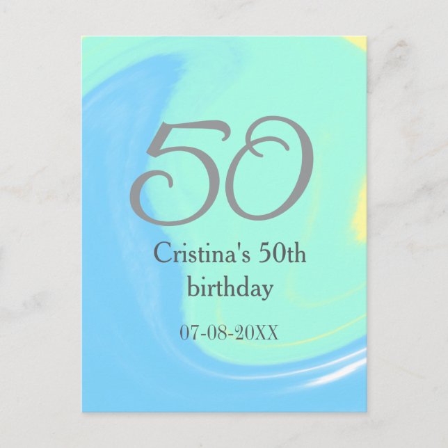 Cartão Postal Azul verde cinza 50º aniversário adicionar nome da (Frente)