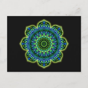 Cartão Postal Azul verde Mandala preto