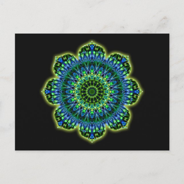 Cartão Postal Azul verde Mandala | preto (Frente)