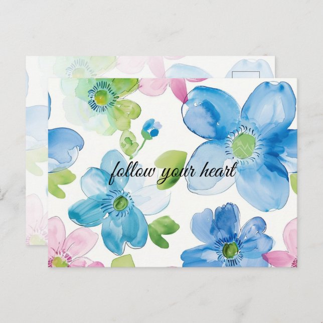 Cartão Postal Azul verde-rosa-chic (Frente/Verso)