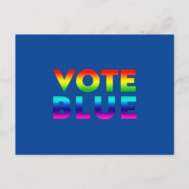 Cartão Postal azul "vota azul", cor do arco-íris lgbtq lgbt (Frente)