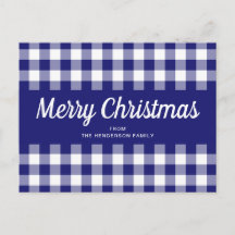Azul Xadrez Gingham Letra Maiúscula Natal Feliz