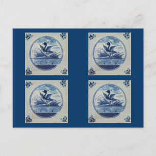 Cartão Postal Azulejo Azul Antecipado - Pato na Água