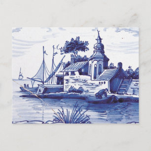 Cartão Postal Azulejo azul tradicional neerlandês