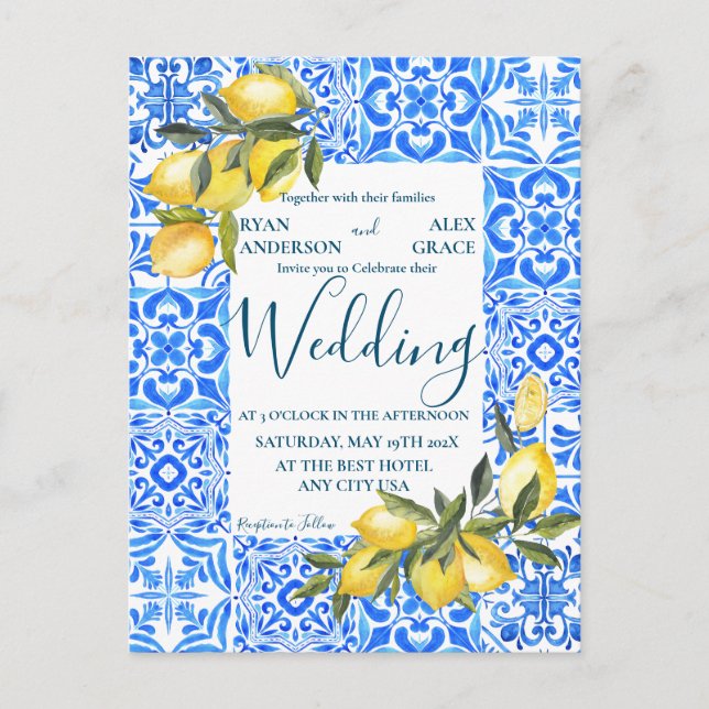 Cartão Postal Azulejo de Aquarela italiana com Lemon Wedding (Frente)